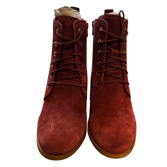 Diba Blake Suede Bootie Women’s 7 Burgundy Leather Upper Wedge Heel Ankle Boots - Picture 5 of 13